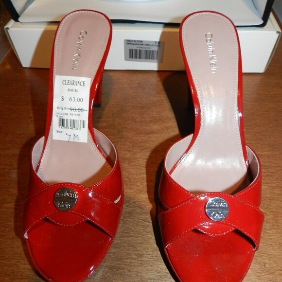 NEW Calvin Klein Vallina Red Patent Slide Mule Heels Size 7 - Picture 5 of 14